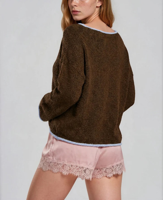 Blu Pepper Boat Neck Contrast Knit Sweater