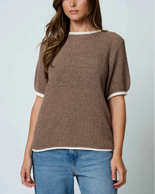 Blu Pepper Puff Sleeve Knit Sweater