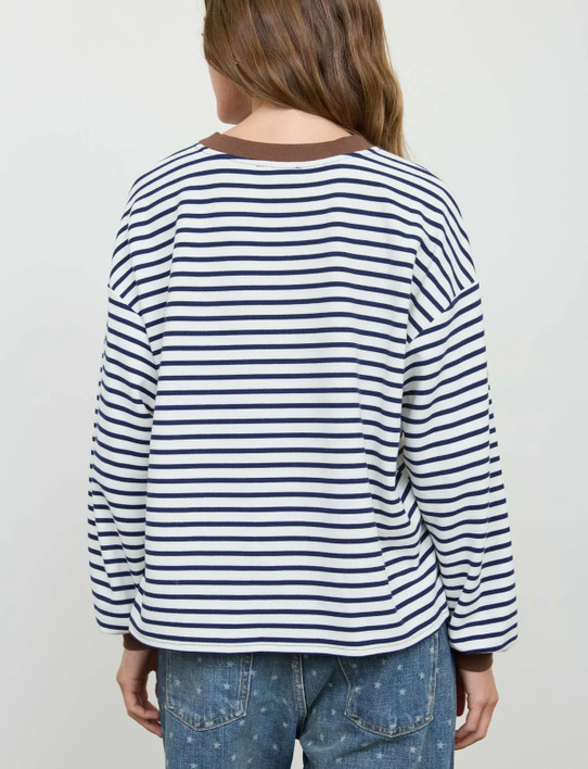 Blu Pepper Striped Crew Neck V-Stitch Knit Top