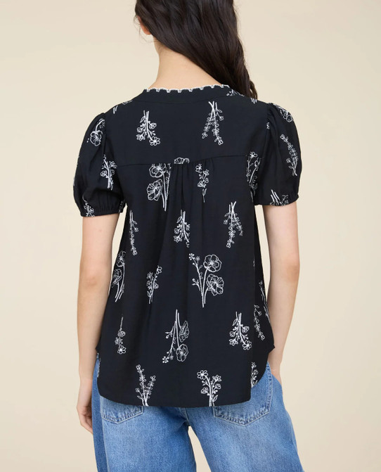 Blu Pepper Floral Print Split Neck Button Down Linen Top