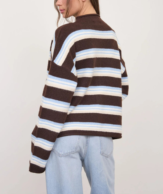 Blu Pepper Multi-Color Stripe Rolled Neck Cardigan