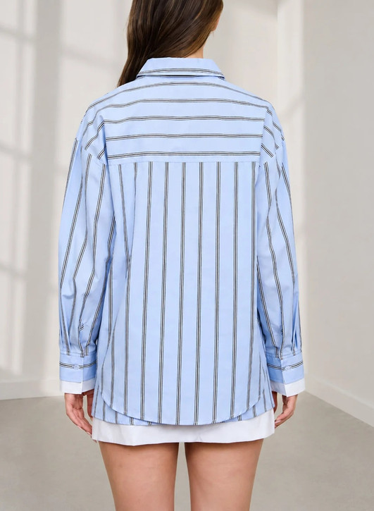Blu Pepper Vertical Stripe Cuff Button Down Shirt