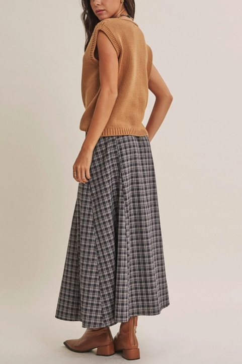 In February Heritage Plaid Flare Maxi Skirt with Belt