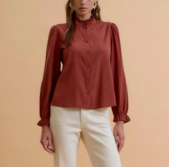 Be Cool Ruffle Mandarine Collar Blouse