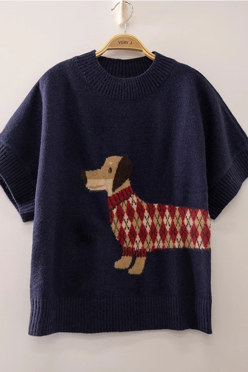 Very J Dog Graphic Short Sleeve Knit
