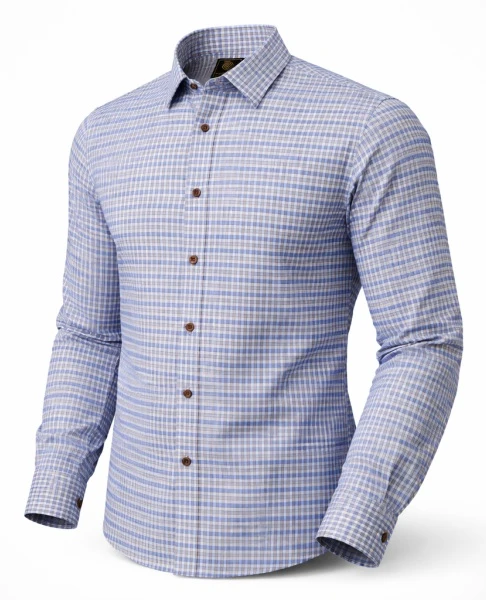 F/X Fusion Long Sleeve Gingham Check Shirt - Blue/Taupe
