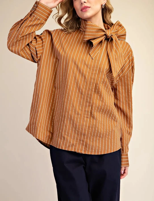 Glam High Neck Striped Shirt