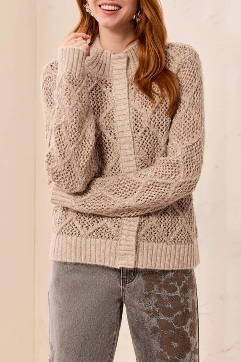 Tribal Long Sleeve Mock Neck Cardigan