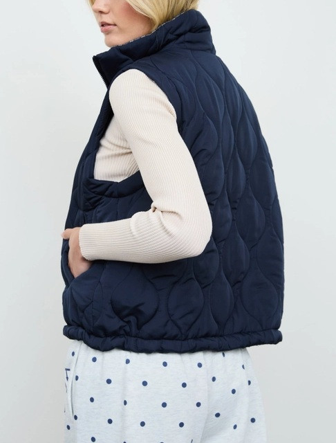Blu Pepper Plaid Collar Quilted Zip Vest