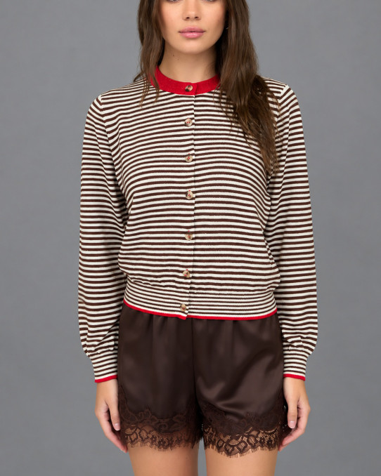 Blu Pepper Stripe Contrast Knit Cardigan