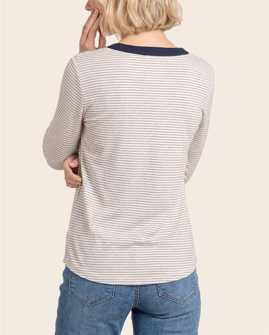 Staccato Split Neck Striped Knit Top