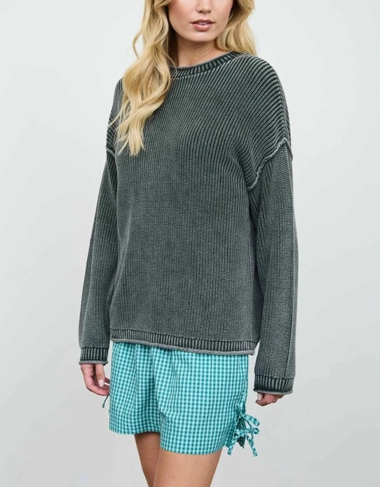 Blu Pepper Washed Raw Edge Sweater