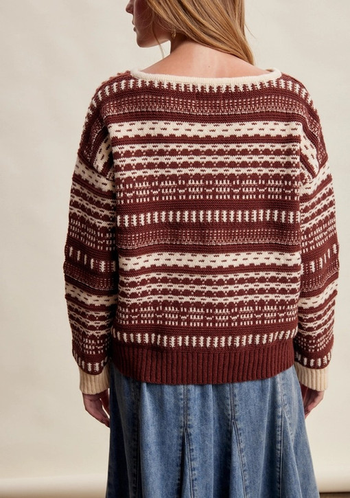 Listicle Fair Isle Split Neck Knit Sweater