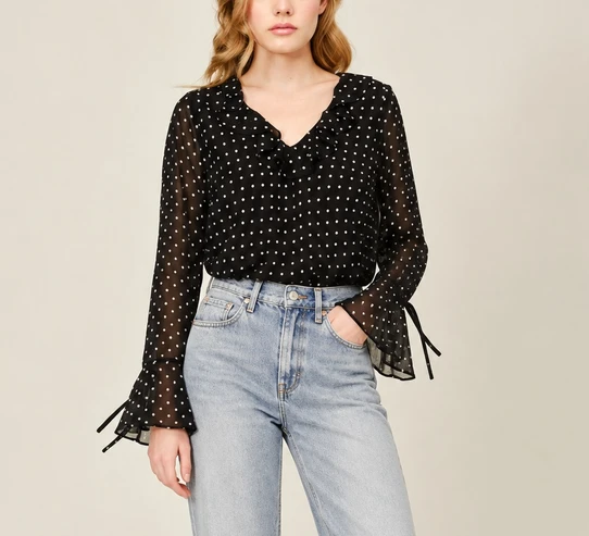 Aaron & Amber Polka Dot Ruffle Blouse