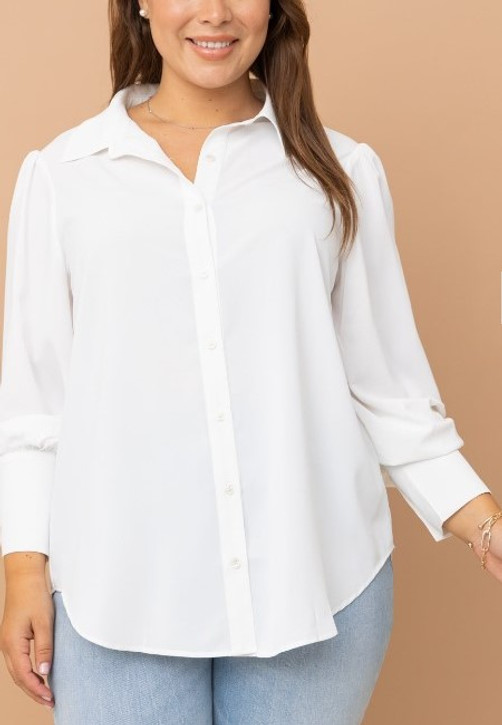 Plus Long Cuff Lantern Puff Sleeve Blouse