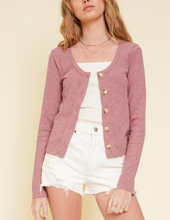 Boat Neck Ribbed Cardigan