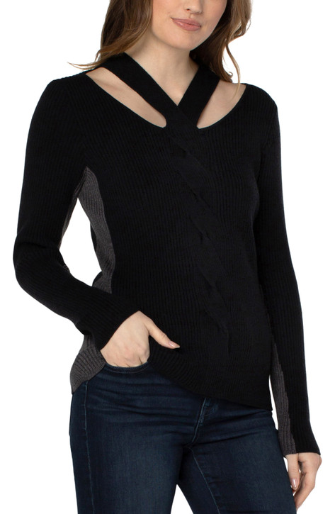 Liverpool Cable Twist Neck Wrap Sweater