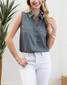 Mine Collared Button Down Sleeveless Top