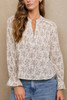 Blu Pepper Floral Leaf Print Split Neck Blouse