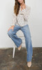 Blu Pepper Floral Leaf Print Split Neck Blouse