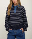 Blu Pepper Denim Collar Striped Long Sleeve Sweater