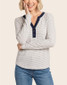 Staccato Split Neck Striped Knit Top