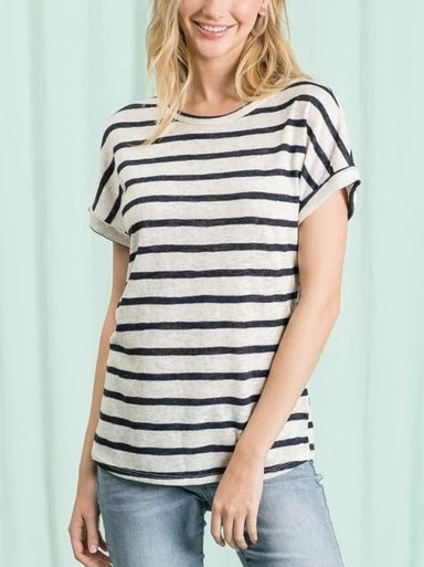Ladies Hailey & Co Wide Striped Dolman Sleeve Top - ST2936