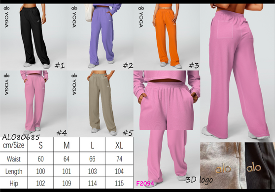 Women's a.l.o wide leg sweatpants with 3D logo pre-order / turnaround time 2-4 weeks / pc3