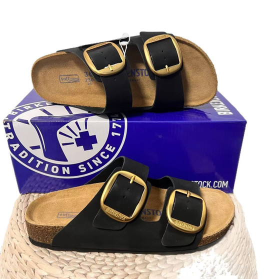 Oil rubbed leather / soft footbed / large buckle sandals/ pre-order-1761420147