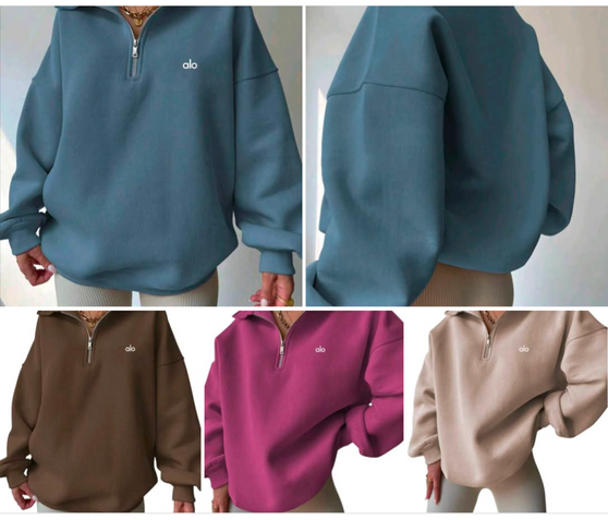 Women's a.l.o inspired quarter zip sweatshirt / pre-order turnaround time 2-4 weeks