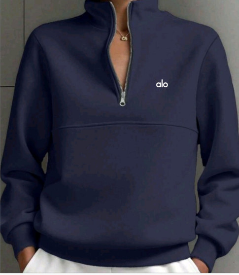 Daily deal special / Women's a.l.o quarter zip fleece lined sweatshirt pre-order / Turnaround time 2-4 weeks (navy blue)