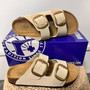 Oil rubbed leather / soft footbed / large buckle sandals/ pre-order