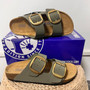 Oil rubbed leather / soft footbed / large buckle sandals/ pre-order