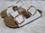 Oil rubbed leather / soft footbed / large buckle sandals/ pre-order