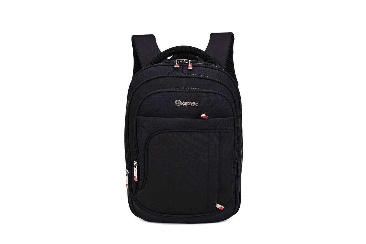 City Bag Multi Compartment Nylon Laptop Backpack - Adjustable Shoulder Straps - Black