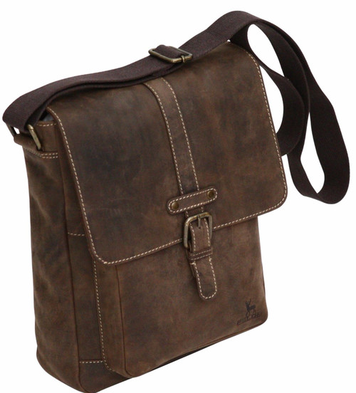 Felda Genuine Leather Cross Body Bag - Padded Tablet Pocket with Velcro Retaining Strap