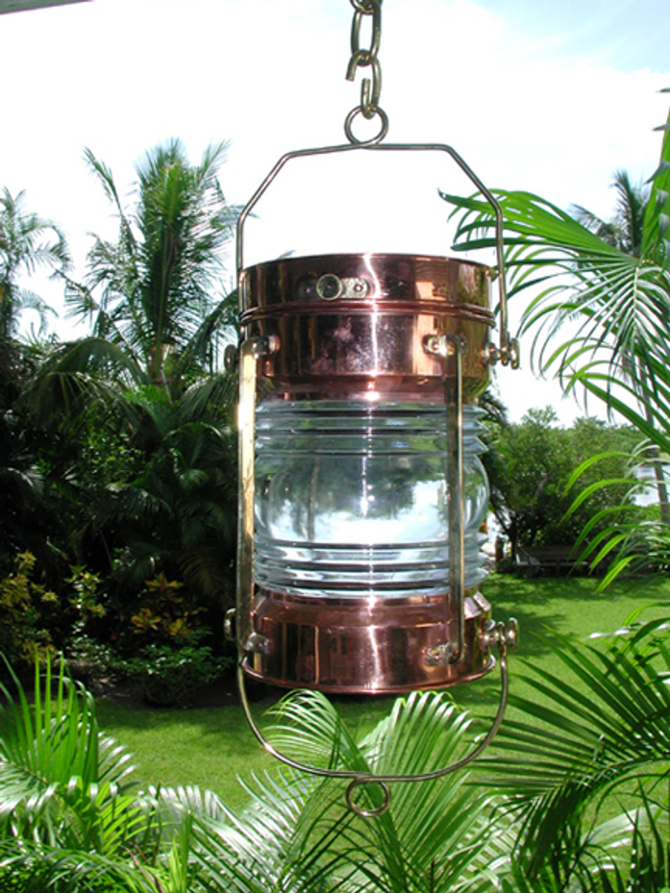 vintage polished copper hanging nautical light