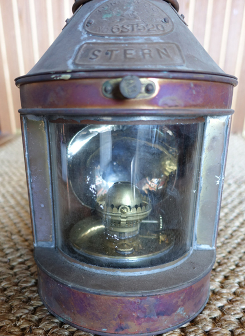 1950s Vintage Anchor Shipping Lantern. Copper and Brass Oil Burning Lantern