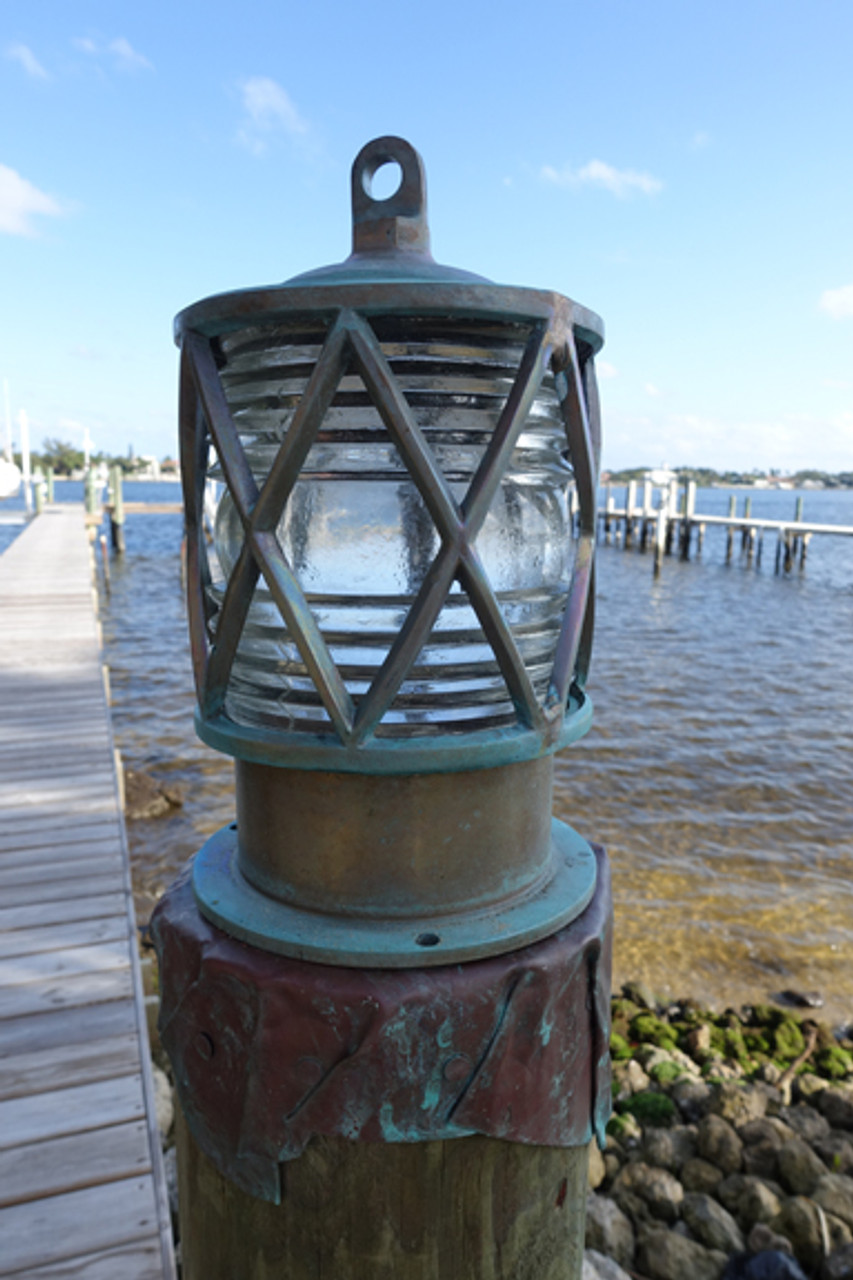 patina bronze piling dock light