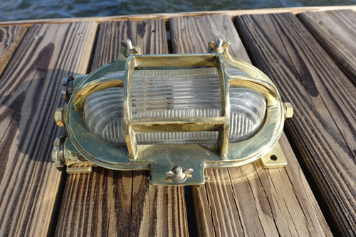 Marine Grade Brass Clamshell Oval Nautical Ship's Light - Medium Size