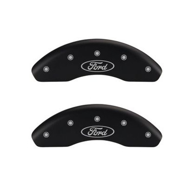 Part Number:      mgp10236SFRDMB
Description:         MGP 4 Caliper Covers Engraved Front & Rear Oval logo/Ford Matte Black finish silver ch
Attachment Method:   Patented Clip On System

Color
Matte Black Powder Coat Finish, Silver Characters.