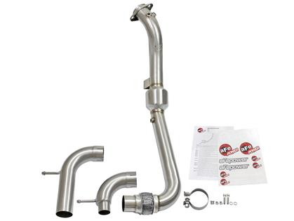 Part Number: afe48-33017-HC
Description: Twisted Steel Down Pipe/Catalytic Converter; 3 in. 304 SS Tubing; w/48 State Legal Cat; Incl. 2nd Bung For Wide Band O2 Gauge/Aux Instruments; Connection Pipes For OE Mounting;