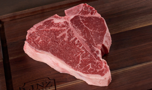 Pictured is an uncooked Linz Heritage Angus Reserve Porterhouse, the king of steaks.