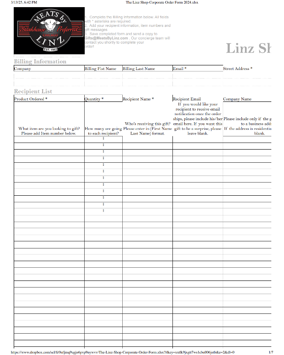 Linz Shop Order Form