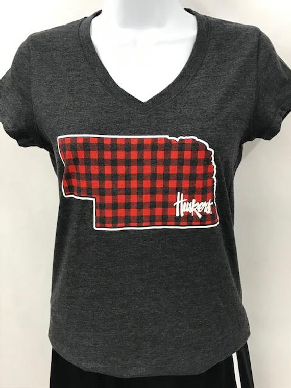 Women's Nebraska Plaid State V-Tee 20N37B6005