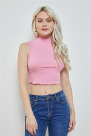Lettuce Trim Crop Top Pink (Front)