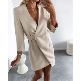 V-Neck Side Belt Dress (Front)