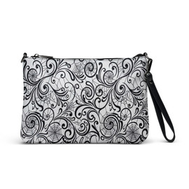 Swirly Swirls & Webs #3726 Black Crossbody Bag (Front)
