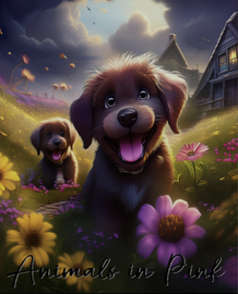 Animals in Pink Puppies 11x14 Canvas