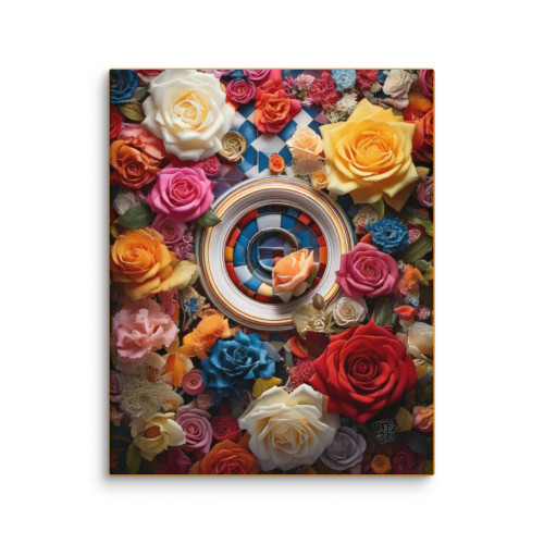 Roses & Circles #4163 Multi 16x20 Canvas